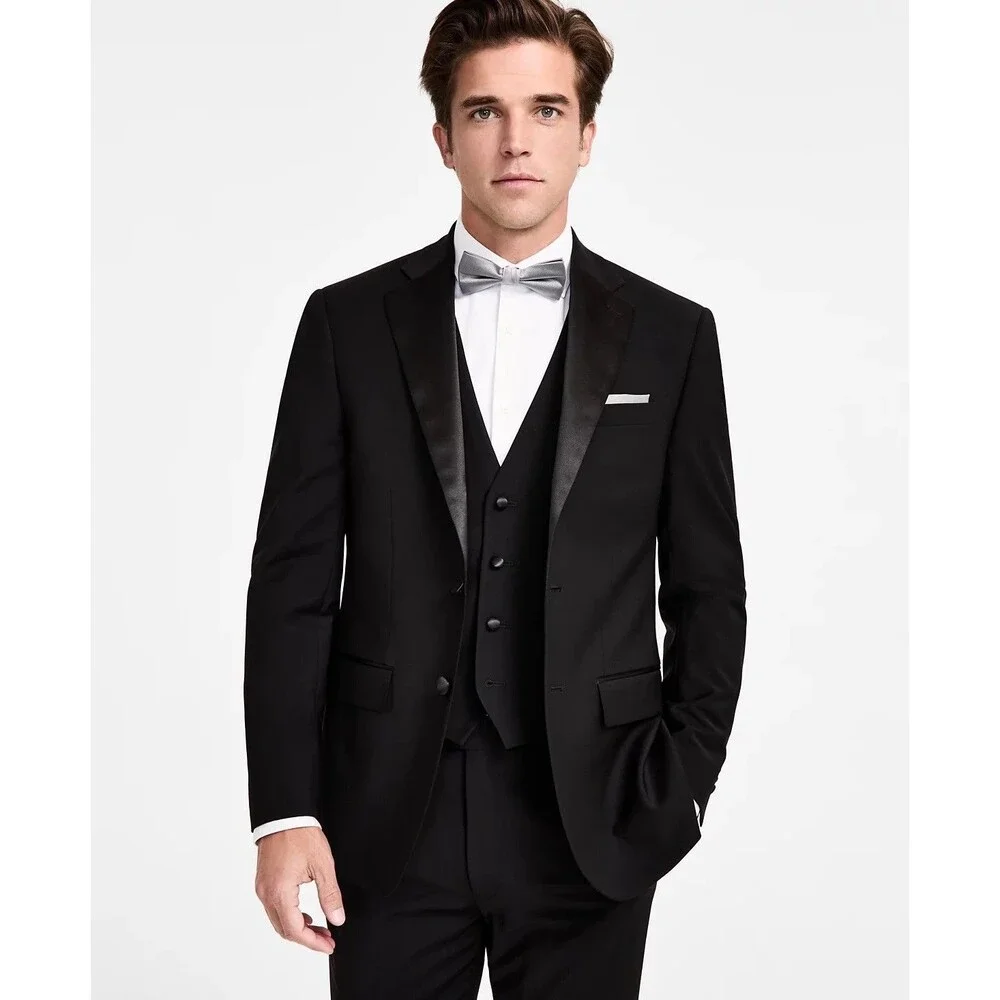 $650 NEW CALVIN KLEIN MENS 42R BLACK 2 PIECE TUXEDO SUIT WITH DRESS PANTS 36X34